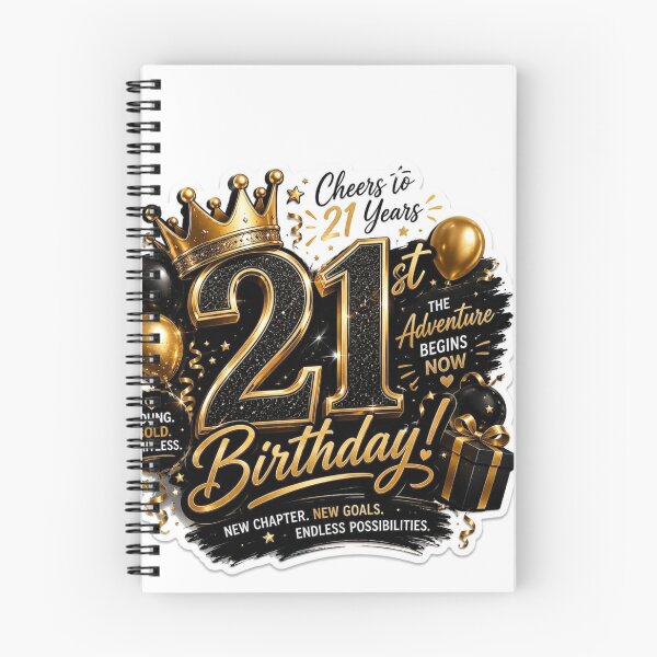 Item preview, Cheers to 21 Years – Black & Gold Adventure Begins Sticker Print designed and sold by RetroSystemCo.
