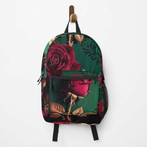 Item preview, Deep Red Roses on Green Damask designed and sold by IntelliMindDesigns.
