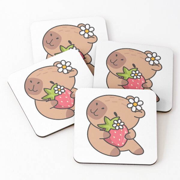 Item preview, Cute Kawaii Capybara with Strawberry and Flowers designed and sold by debbiebento.