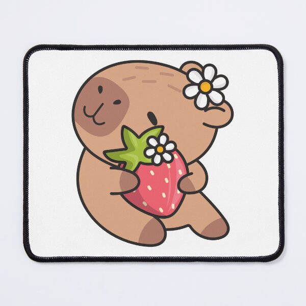 Item preview, Cute Kawaii Capybara with Strawberry and Flowers designed and sold by debbiebento.