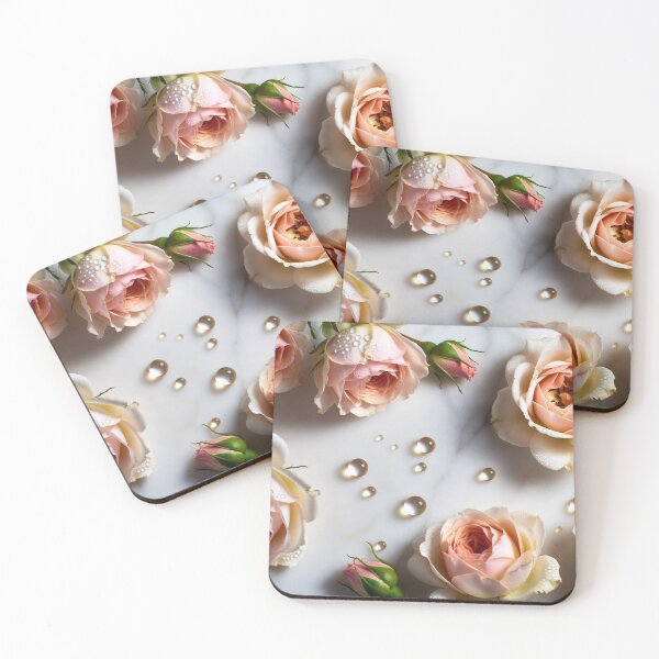 Item preview, Fresh Pink Roses with Dew on Marble designed and sold by IntelliMindDesigns.