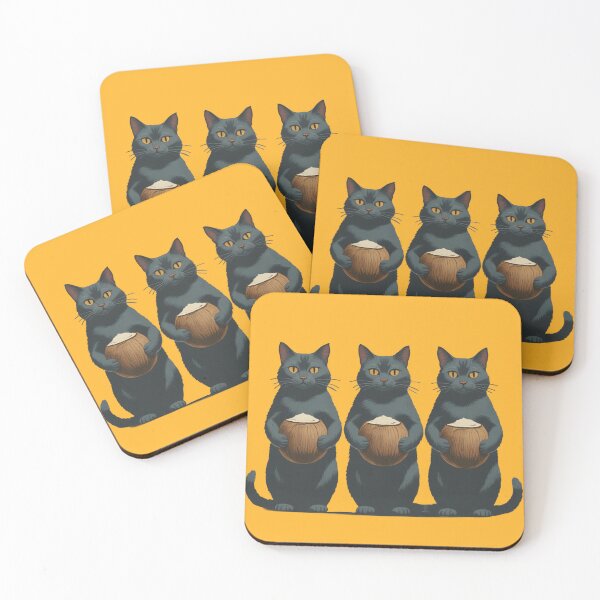 Item preview, Cute Black Cats Holding Coconuts – Tropical Cat Illustration designed and sold by LEO'S CREATURE　れおずくりーちゃー.