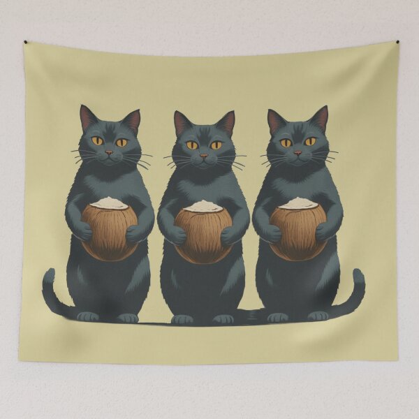 Item preview, Cute Black Cats Holding Coconuts – Tropical Cat Illustration designed and sold by LEO'S CREATURE　れおずくりーちゃー.