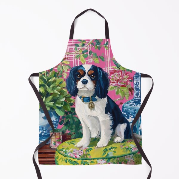 Item preview, Grandmillennial art, King Charles Spaniel in pink and green chinoiserie room designed and sold by SophieClimaArt.