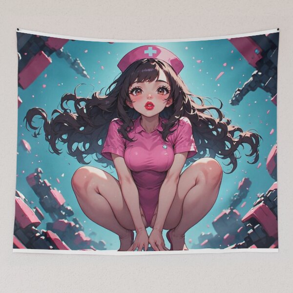 Item preview, Cute Anime Nurse Girl in Futuristic Cyberpunk Scene designed and sold by kanjxtan.