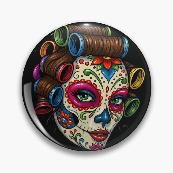 Item preview, Sugar skull with hair rollers designed and sold by GothTees.