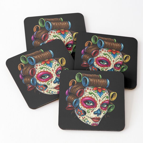 Item preview, Sugar skull with hair rollers designed and sold by GothTees.