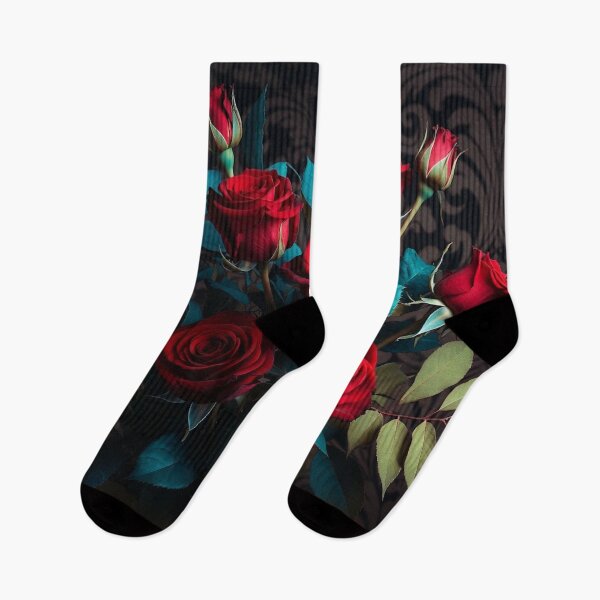 Item preview, Red Roses with Teal Leaves on Dark designed and sold by IntelliMindDesigns.