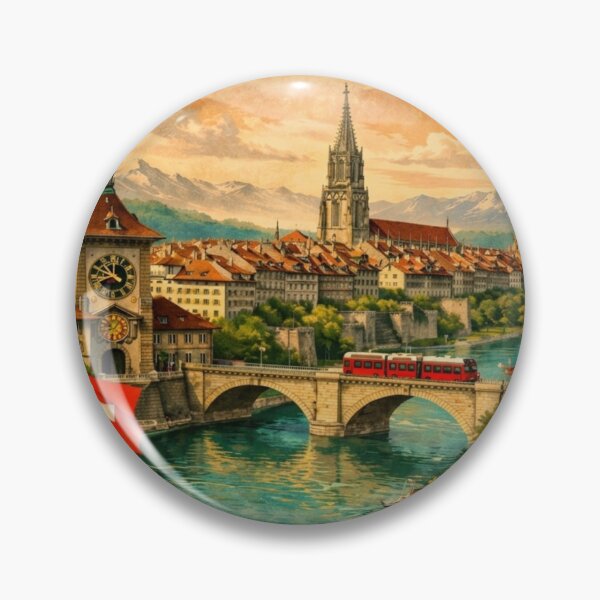 Item preview, Bern Switzerland Vintage Travel Art Capital City Landscape designed and sold by ElartedeNoel.