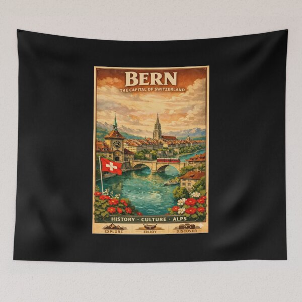 Item preview, Bern Switzerland Vintage Travel Art Capital City Landscape designed and sold by ElartedeNoel.