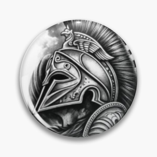 Item preview, Ancient Greek building and masked warrior in 2D designed and sold by dz18vintage.