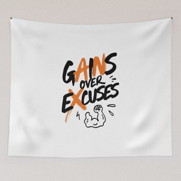 Item preview, Gains Over Excuses Funny Gym Motivation Art designed and sold by IslandTyped.