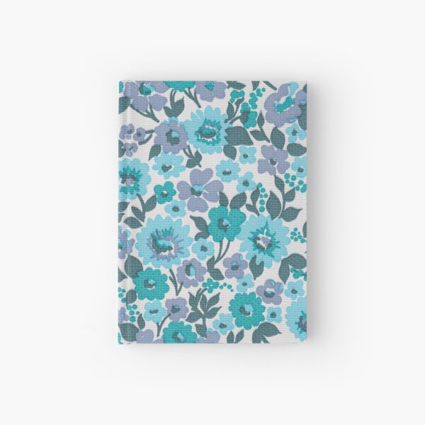 Retro Floral Vintage Wallpaper Flowers Pattern Aqua Turquoise Purple Hardcover Journal
