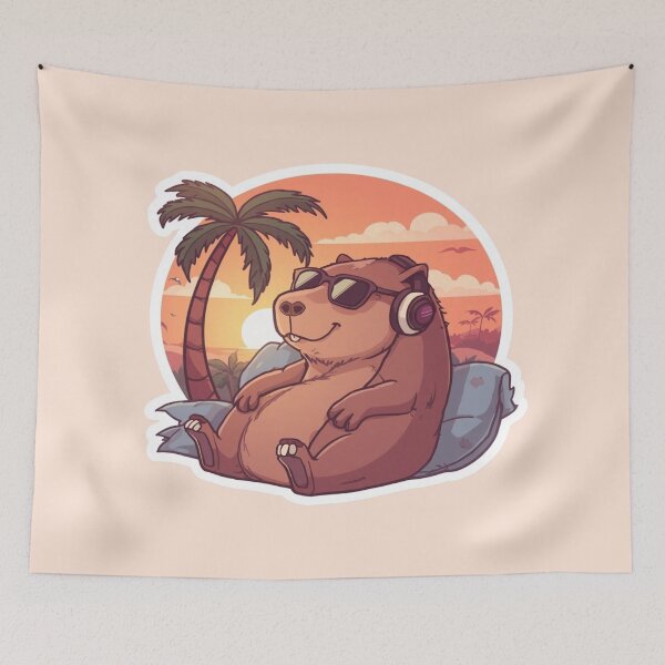 Item preview, Chill Capybara Listening to Music at Sunset designed and sold by ItzLacarth.