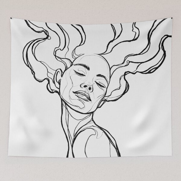 Item preview, Aesthetic Woman Line Art Flowing Hair designed and sold by PrimePrintLab.