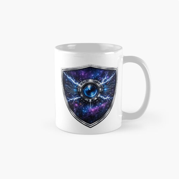 Item preview, Cyberpunk Camera Shield — Neon Galaxy Tech Art | Dark Fantasy Badge designed and sold by ArtoryWorks.