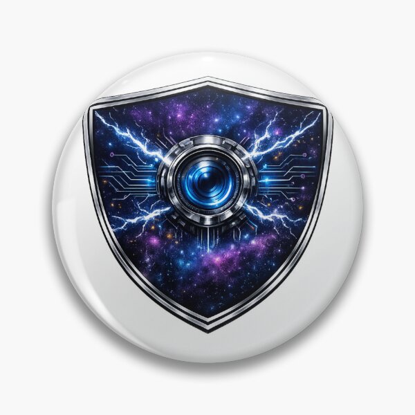 Item preview, Cyberpunk Camera Shield — Neon Galaxy Tech Art | Dark Fantasy Badge designed and sold by ArtoryWorks.