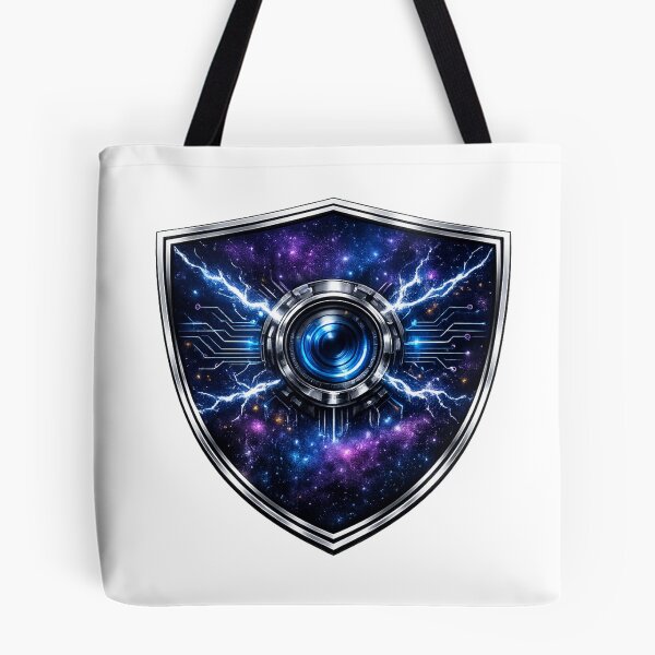 Item preview, Cyberpunk Camera Shield — Neon Galaxy Tech Art | Dark Fantasy Badge designed and sold by ArtoryWorks.