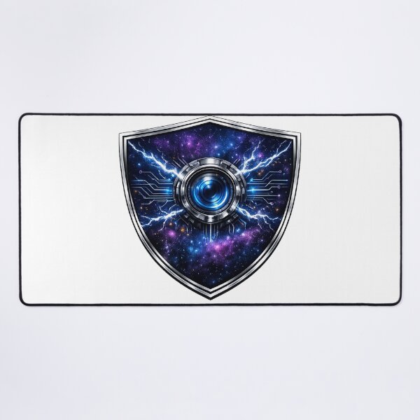 Item preview, Cyberpunk Camera Shield — Neon Galaxy Tech Art | Dark Fantasy Badge designed and sold by ArtoryWorks.