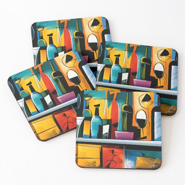 Item preview, Cocktail Hour in Abstract Rhythm - Bottles and Glassware Illuminated by Bold Geometric Color designed and sold by OlfactoART Studio.