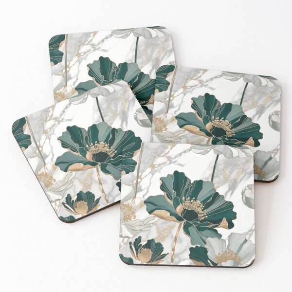 Item preview, Teal White and Gold Marble Flowers designed and sold by IntelliMindDesigns.