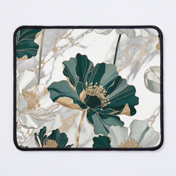 Item preview, Teal White and Gold Marble Flowers designed and sold by IntelliMindDesigns.