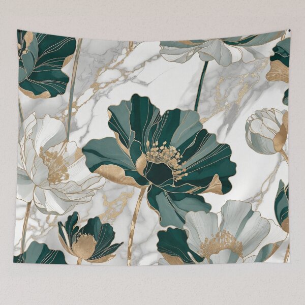 Item preview, Teal White and Gold Marble Flowers designed and sold by IntelliMindDesigns.
