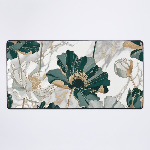 Item preview, Teal White and Gold Marble Flowers designed and sold by IntelliMindDesigns.