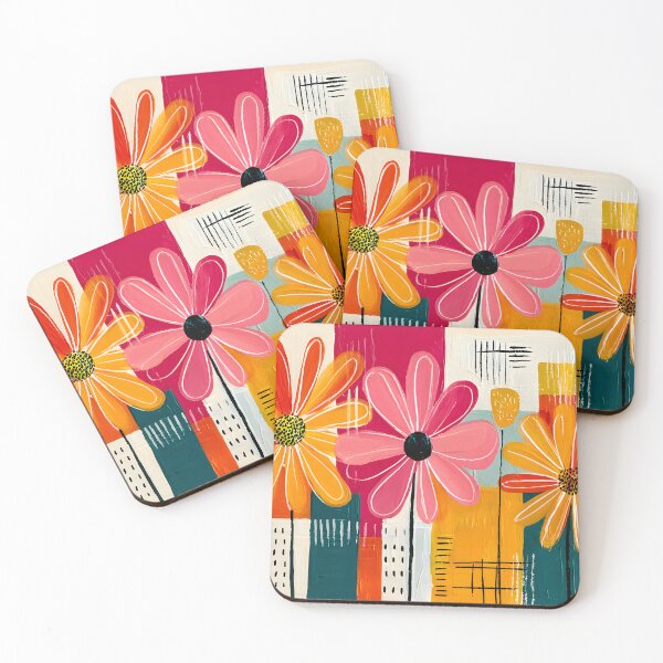 Item preview, Petals in Harmonious Fire - Three Vibrant Blooms Rising Through Geometry and Radiant Color Layers designed and sold by OlfactoART Studio.