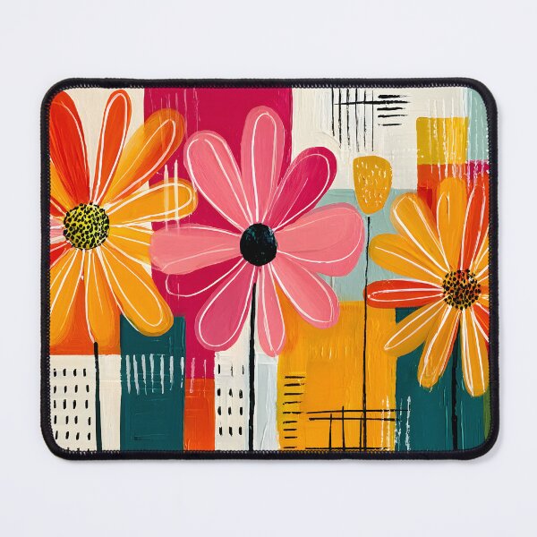Item preview, Petals in Harmonious Fire - Three Vibrant Blooms Rising Through Geometry and Radiant Color Layers designed and sold by OlfactoART Studio.