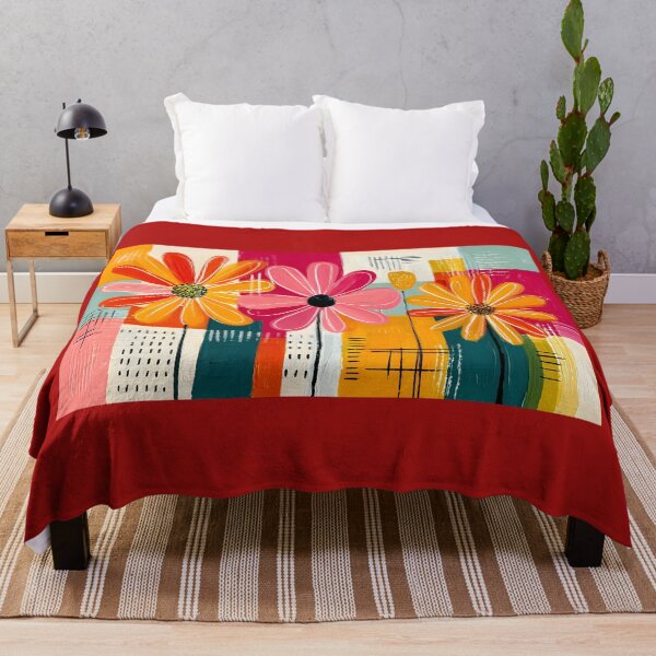 Item preview, Petals in Harmonious Fire - Three Vibrant Blooms Rising Through Geometry and Radiant Color Layers designed and sold by OlfactoART Studio.