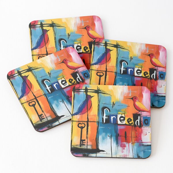 Item preview, Between Captivity and Flight - Symbolic Birds and Freedom Letters in Vibrant Abstract Expression designed and sold by OlfactoART Studio.