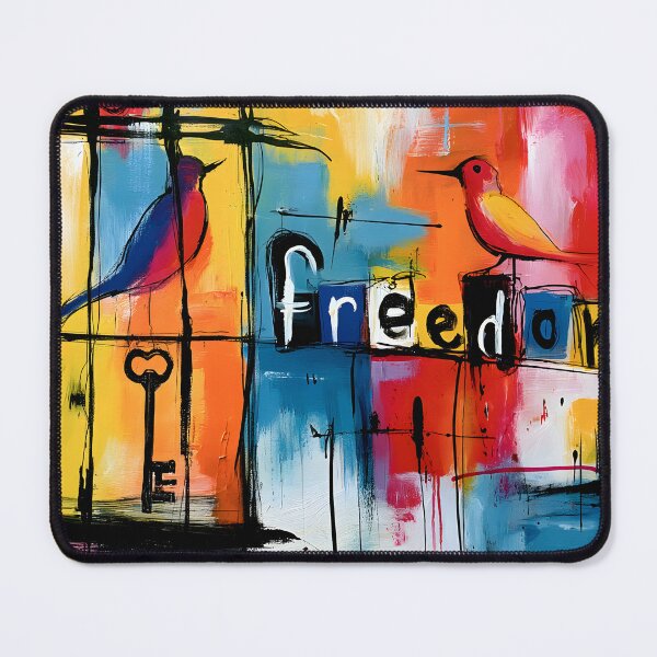 Item preview, Between Captivity and Flight - Symbolic Birds and Freedom Letters in Vibrant Abstract Expression designed and sold by OlfactoART Studio.