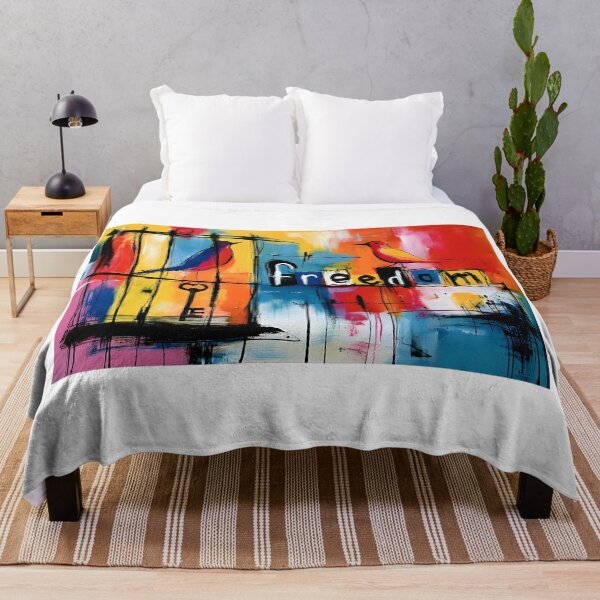 Item preview, Between Captivity and Flight - Symbolic Birds and Freedom Letters in Vibrant Abstract Expression designed and sold by OlfactoART Studio.
