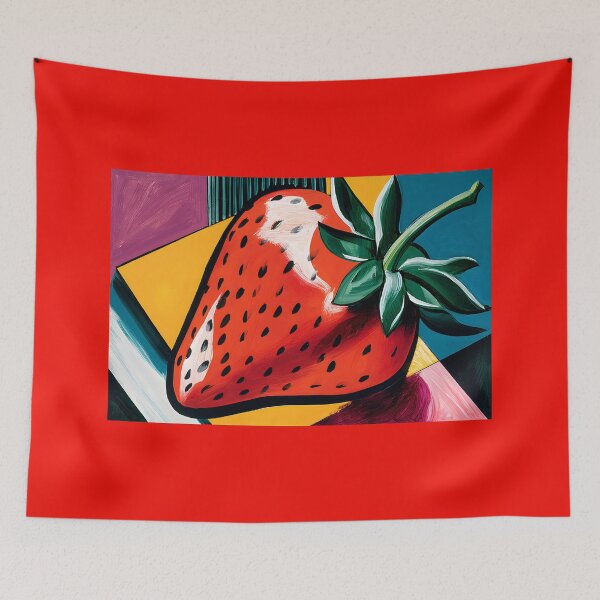 Item preview, Crimson Fruit in Modern Form - Stylized Strawberry Framed by Bold Geometry and Vibrant Color Energy designed and sold by OlfactoART Studio.