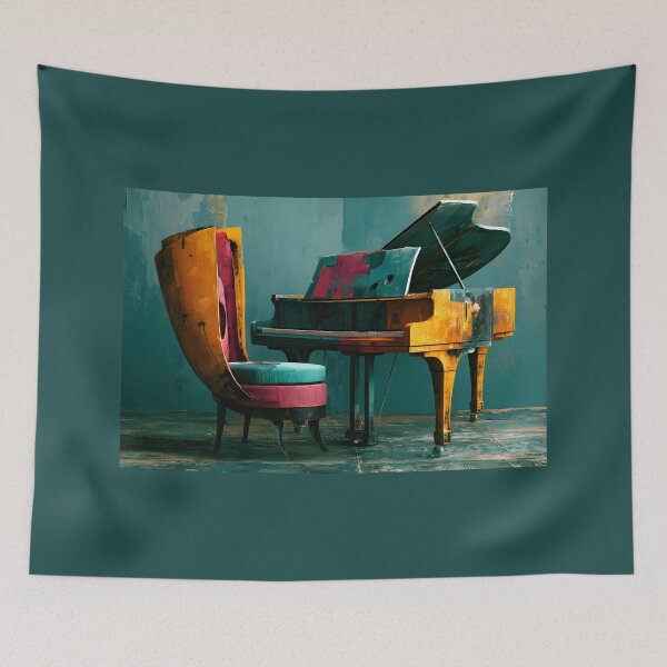Item preview, Surreal Notes in Color - Grand Piano and Sculptural Chair in a Bold Abstract Interior Dreamscape designed and sold by OlfactoART Studio.