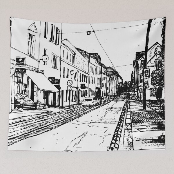 Item preview, Alaunstraße Dresden Neustadt – Black and white ink urban sketch designed and sold by UMA Urban Sketch.