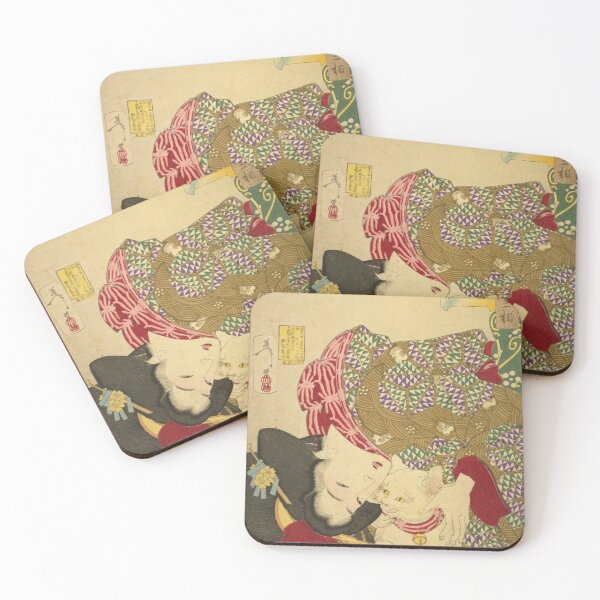 Item preview, Japanese Woman with White Cat - Vintage Ukiyo-e Art designed and sold by vekotpu.