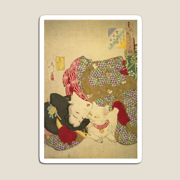 Item preview, Japanese Woman with White Cat - Vintage Ukiyo-e Art designed and sold by vekotpu.