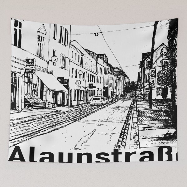 Item preview, Alaunstraße Dresden Neustadt – Black and white ink urban sketch with lettering designed and sold by UMA Urban Sketch.