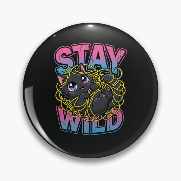 Item preview, Cute Black Cat Stay Wild Tangled Yarn Retro Pastel designed and sold by AdyKurniawan.