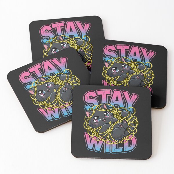 Item preview, Cute Black Cat Stay Wild Tangled Yarn Retro Pastel designed and sold by AdyKurniawan.