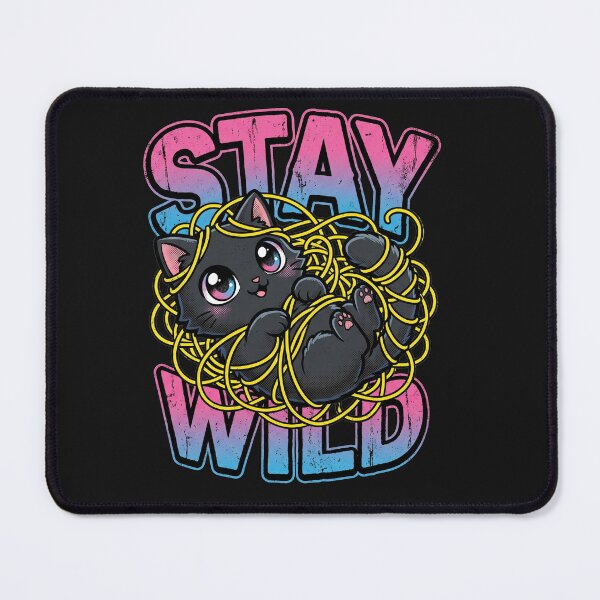 Item preview, Cute Black Cat Stay Wild Tangled Yarn Retro Pastel designed and sold by AdyKurniawan.