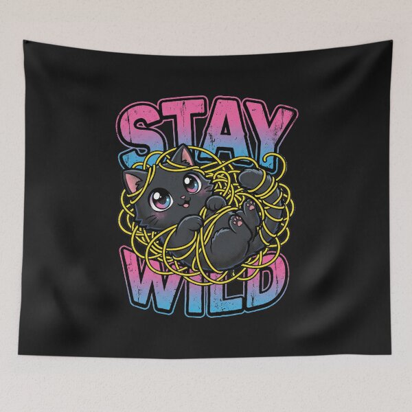 Item preview, Cute Black Cat Stay Wild Tangled Yarn Retro Pastel designed and sold by AdyKurniawan.