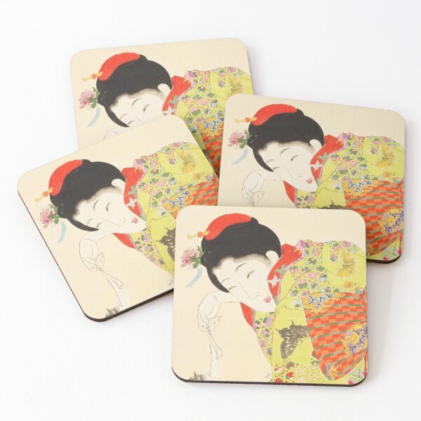 Item preview, Japanese Woman Playing with Cat - Vintage Ukiyo-e Art designed and sold by vekotpu.