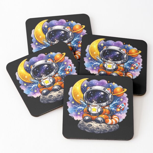 Item preview, Cosmic Coffee Break — Cute Space Cat Astronaut on Moon | Kawaii Galaxy Art designed and sold by ArtoryWorks.