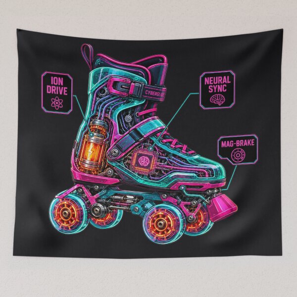 Item preview, Neon Cyberpunk Roller Skate Technical Schematic designed and sold by MarVan-Prints.