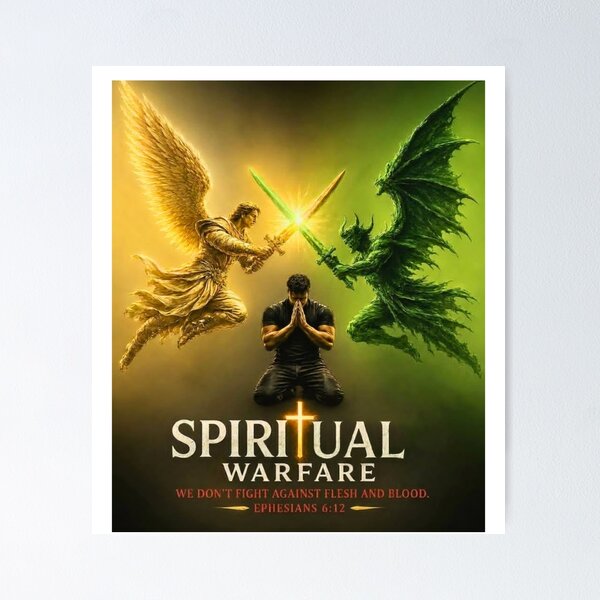 Item preview, Spiritual Warfare | Angel vs Demon Christian Battle Art | Ephesians 6:12 Shirt Design designed and sold by Dexters Inspiring Creations.