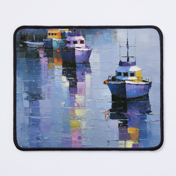 Item preview, Winter Harbor Boats - Cool Blue Impasto Coastal Scene designed and sold by SlowRegardArt.