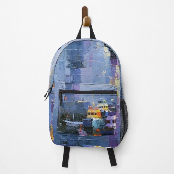 Item preview, Winter Harbor Boats - Cool Blue Impasto Coastal Scene designed and sold by SlowRegardArt.
